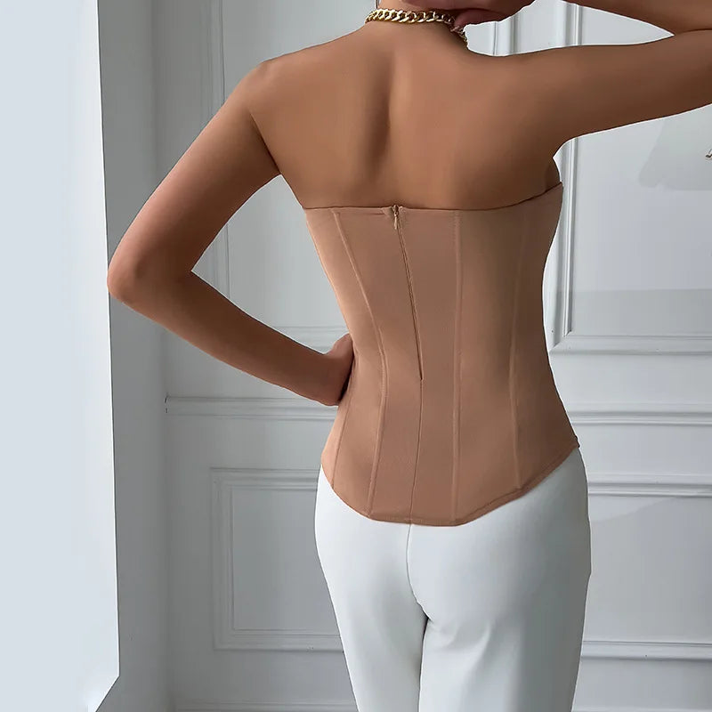 CHUANGERM Sexy Corset Top Solid Color Sleeveless S-neck Backless Bandage Women Push Up Hourglass Body Shaper Bustier Lingerie