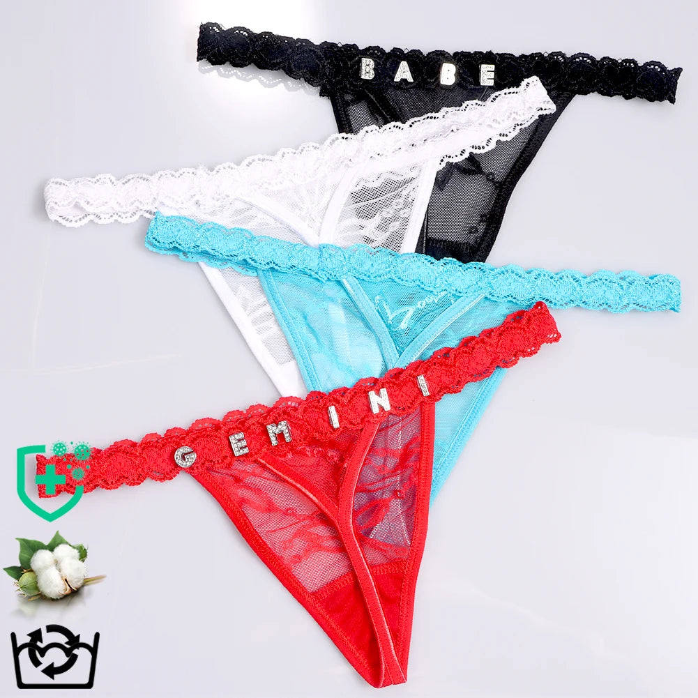 Customize Shine Crystal Name Letter Waist Chain Body Jewelry Women Sexy Lace G-String Panties Girl Valentine's Day Gift