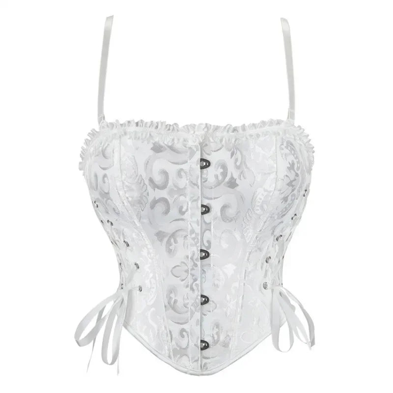 Women Corset Crop Top Overbust Sexy Lace Up Bustier Slimming Body Shaper Short Torso Corselet Vest Black White Red