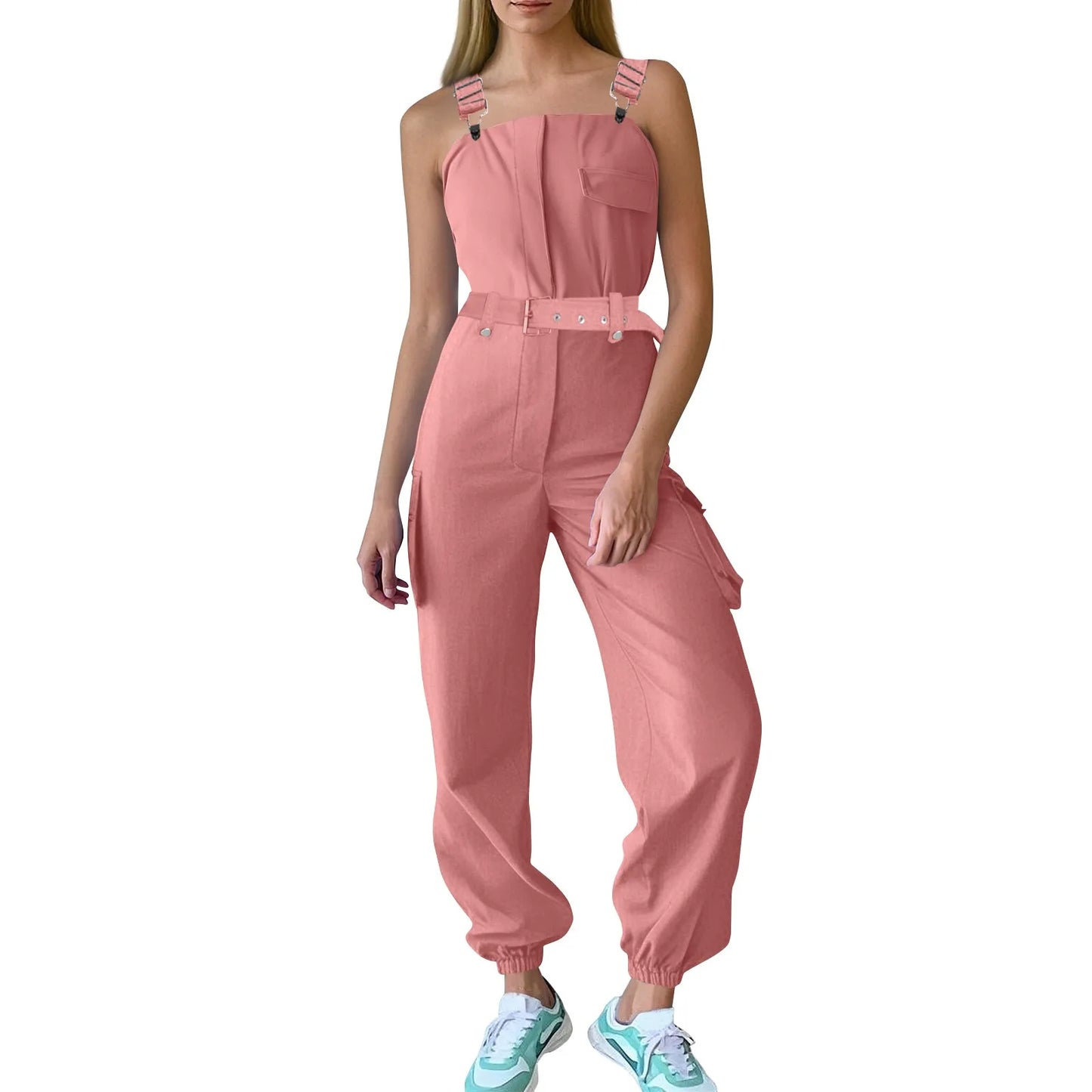 Lady's Fashion Clasp Pocket Cargo Romper Jumpsuits, Casual Jumpsuit Summer