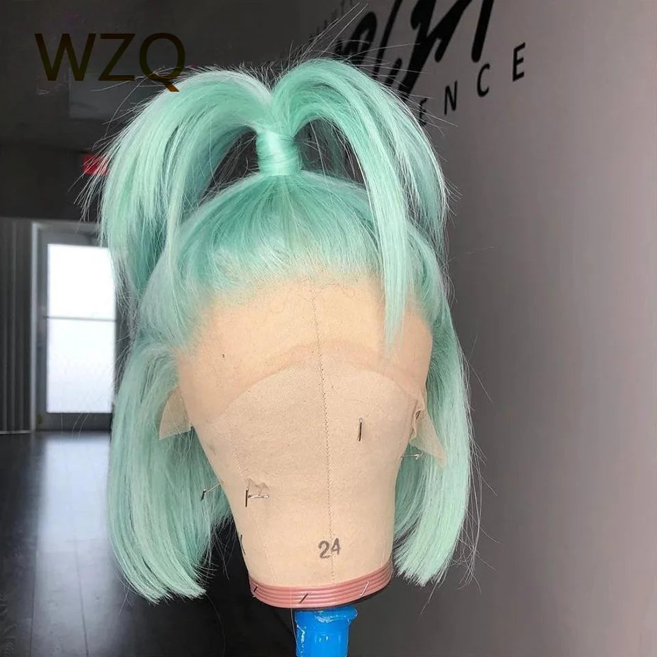 Pink Colored Lace Front Wig Mint Green Short Straight Bob Human Hair Wigs 613 Blonde Platinum HD Transparent Lace Frontal Wig
