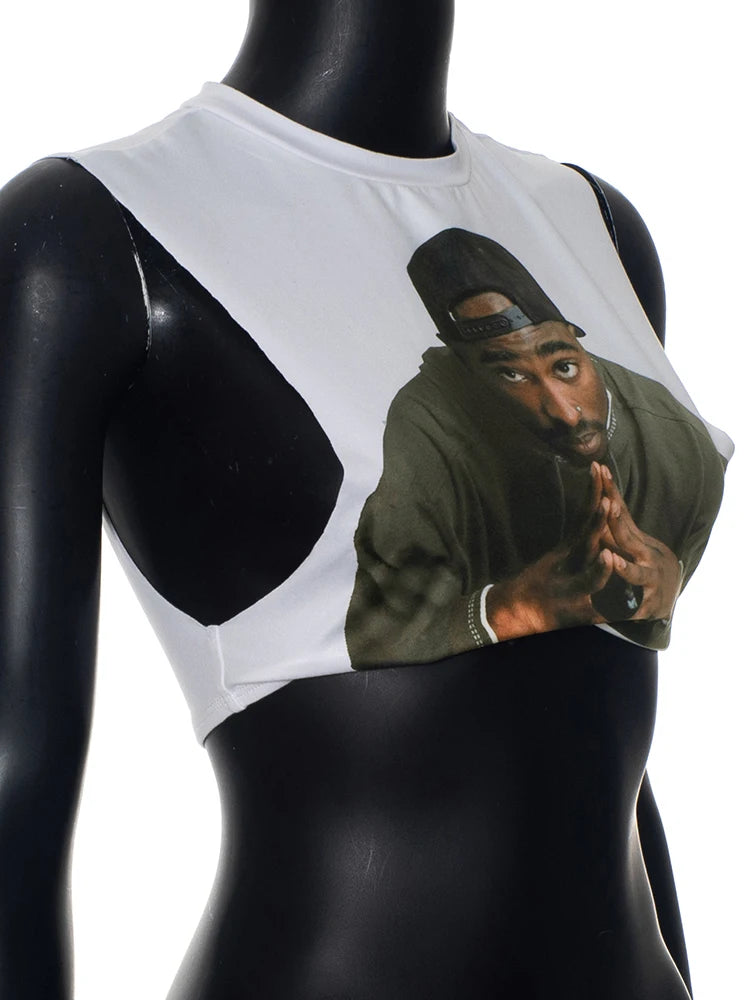 Weird Puss Mannequin Print Women Crop Tank Tops Summer Hipster O-Neck Wild Basic Stretch Fashion Y2K Cool Street Sexy Mini Vest