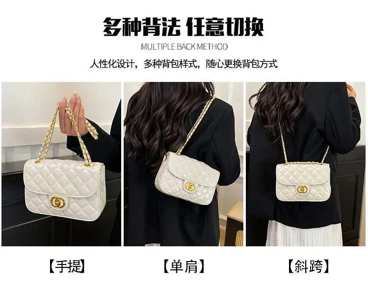 2025 New Women's Light Luxury Chain Square Bag Trendy Crossbody Shoulder Design | Versatile Handy Small Purse for Daily/Evening