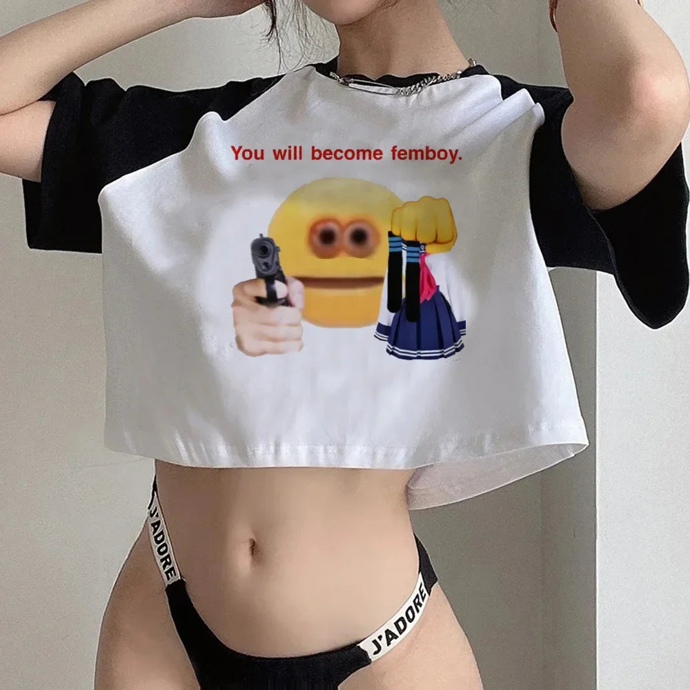 90s Femboy fairycore goth crop top Woman gothic manga korean fashion graphic t-shirts cropped