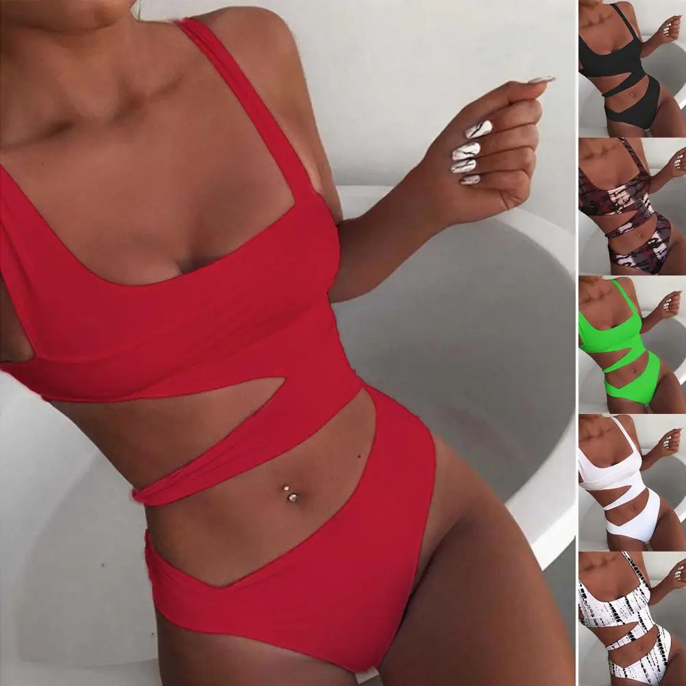 One Piece Women Swimsuit Sexy Stain Resistant Shoulder Strap Bikini Set Slim Fit Push Up Summer Beachwear For Holiday