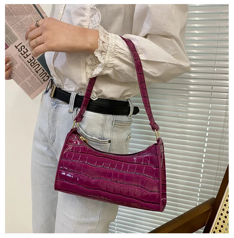 Fashion PU Leather Bags for Women Alligator Pattern Armpit Handbag Female Small Underarm Messenger Bag Purse Shoulder Handbags
