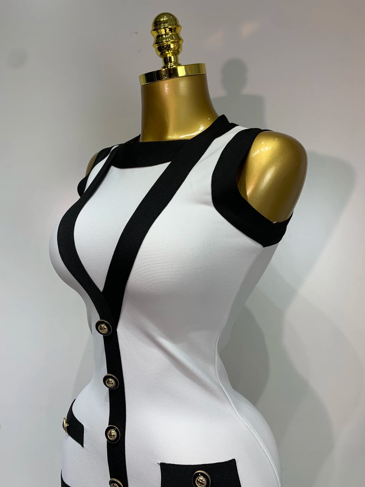 Women Sexy Backless Black White Button Mini Bandage Short Dress Celebrity Elegant Evening Party Holiday Club Dress