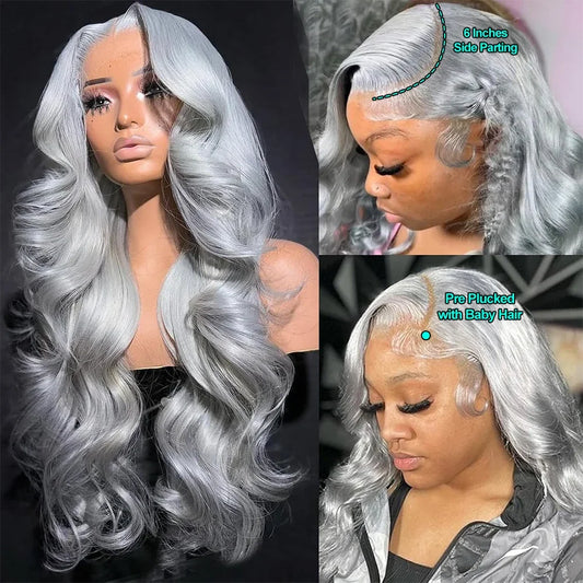 Silver Gray Human Hair Lace Front Wig