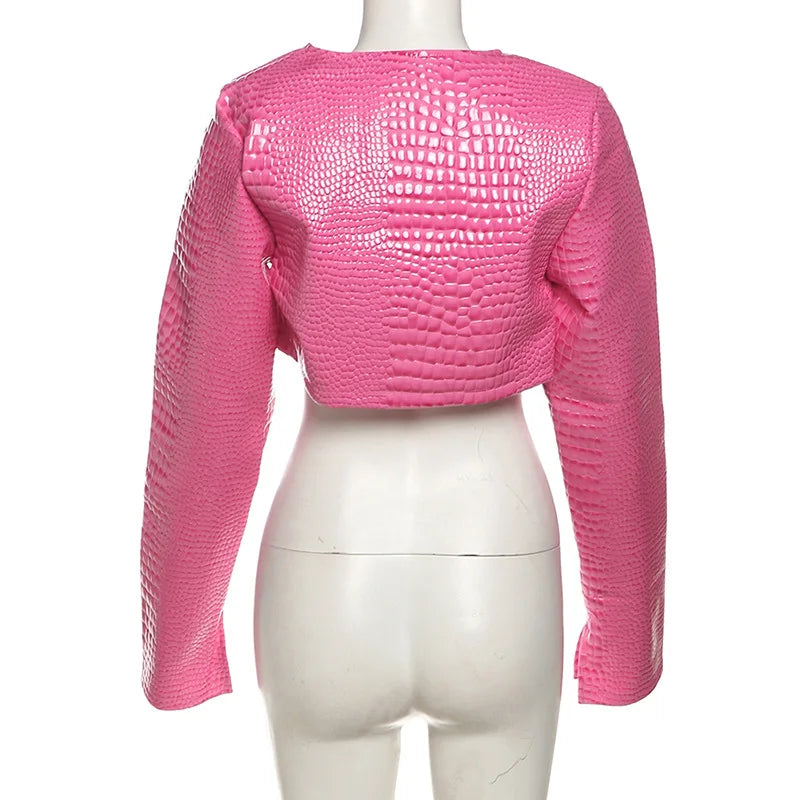 HLJ&GG Fashion Y2K Hot Girl Streetwear Women Leather Long Sleeve Crop Jacket+Bodysuits+Button Shorts 3 Piece Sets Outfits 2025