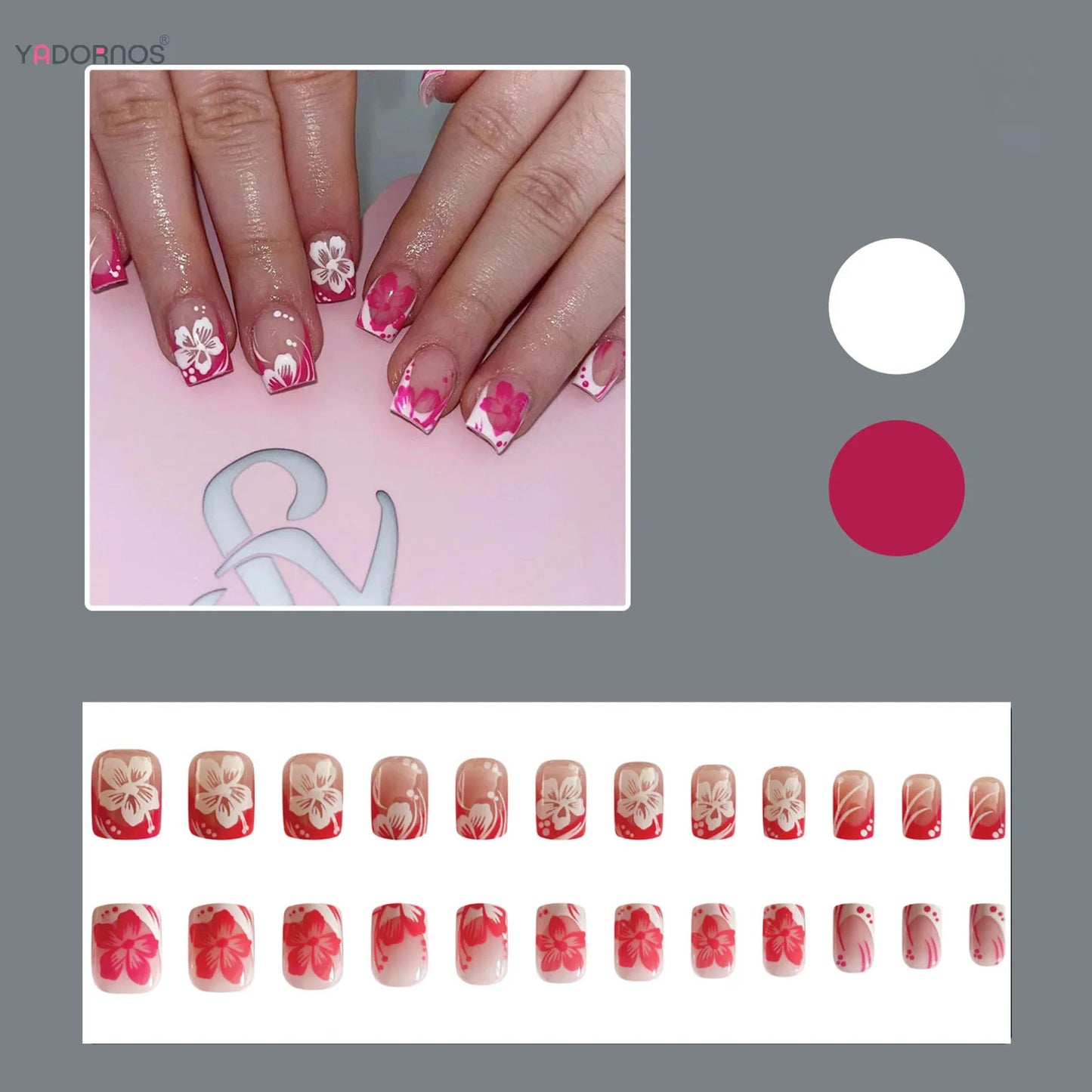 24Pcs Fairy White Flower Fake Nails Pink French Tip Press on Nails Short Square Wearable False Nail for Girls DIY