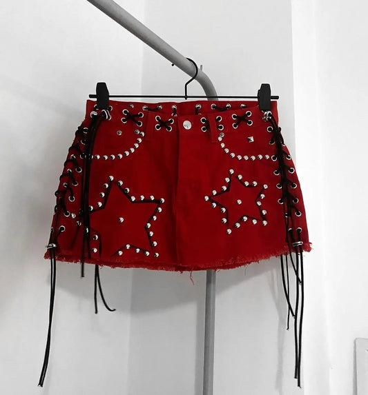 2025 Harajuku Oversized Star Pattern Rivet Y2k Goth Skirt High Waist Hip Bag A Line jeans Mini Skirt Sexy Girl Streetwear Skirts