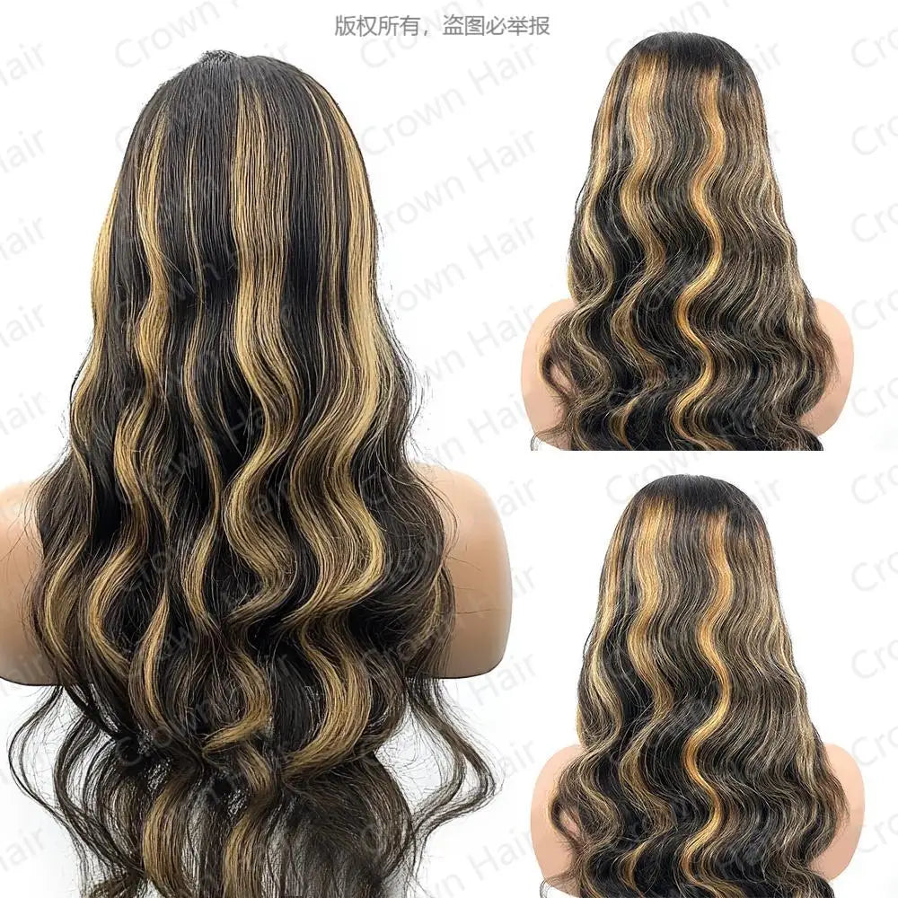 1B/27 Balayage Highlight Body Wave Wig Human Hair 30 Inch 13x4 HD Lace Frontal Wig Ombre Blonde Highlight Brazilian Hair Wigs