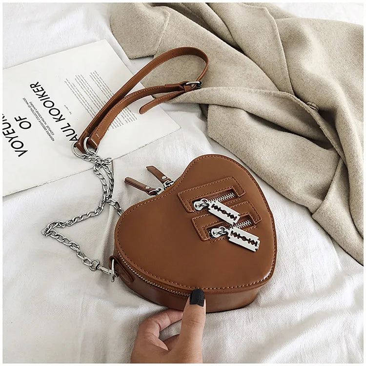 Gothic Heart Blade Zipper Chain Crossbody Bags for Women Girl Casual Shoulder Purses Handbags Techwear Summer Wallet Goth