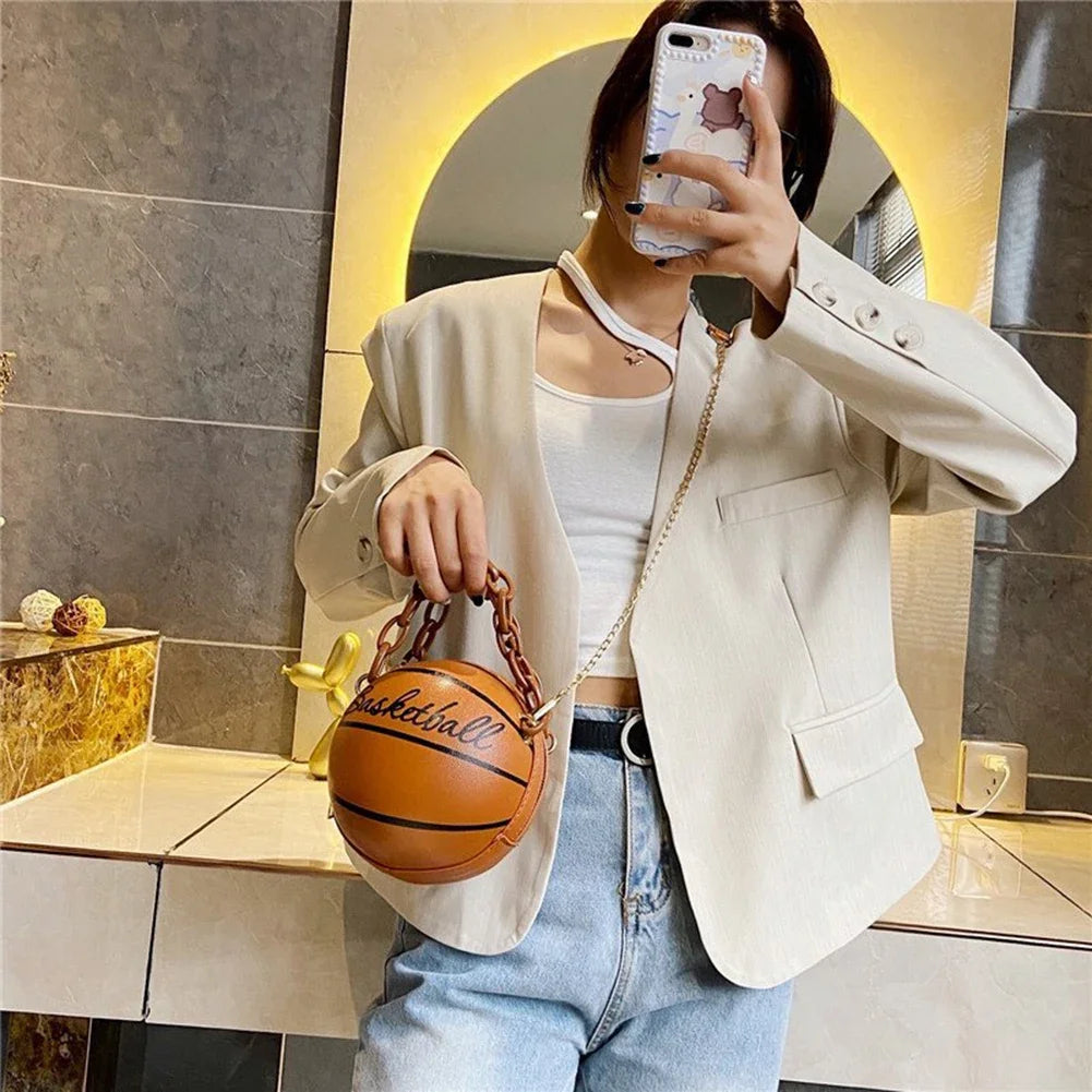 Fashion Chic Women Ball Handbag Round Basketball Football Shape Party bag Faux Leather Crossbody Girls Coin Purse Shoulder Bag