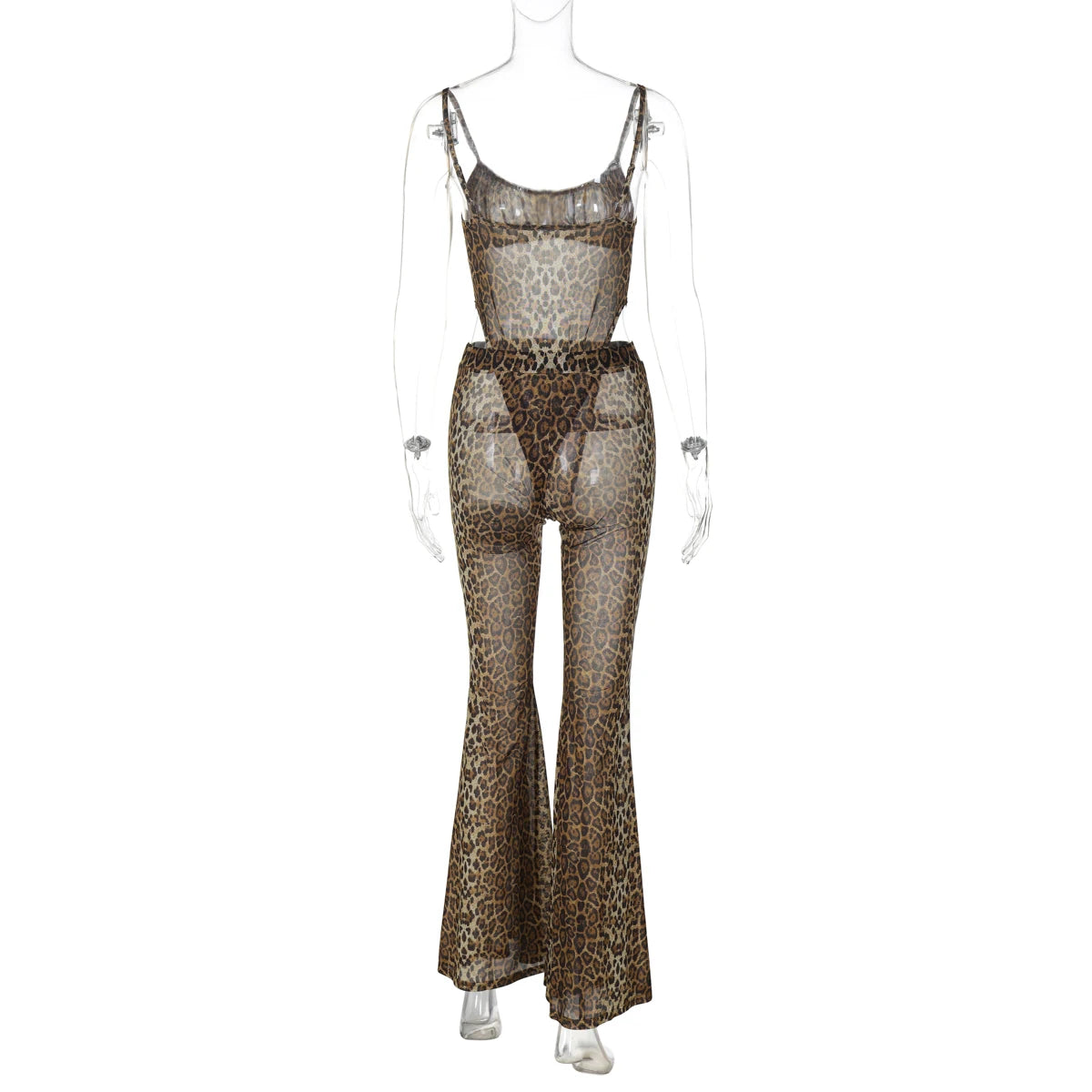 Weird Puss Sexy See Through 2 Piece Set Women Sexy Strapless Bodysuit Tops+Flare Pants Matching Summer Midnight Clubwear Outfits