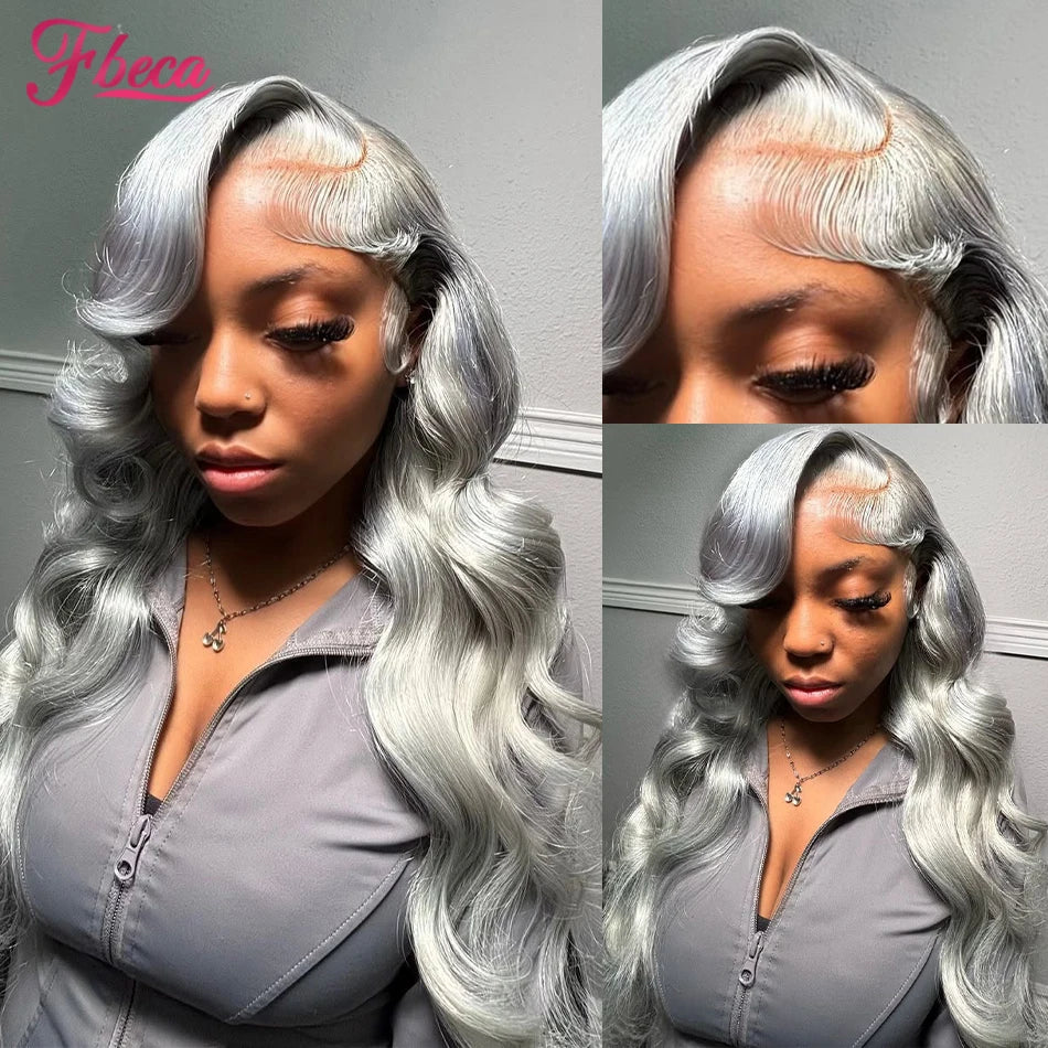 Silver Grey 13x4 HD Transparent Lace Front Human Hair Wigs 13x6 Body Wave Lace Frontal Wig Pre Plucked HD Lace Closure Wigs