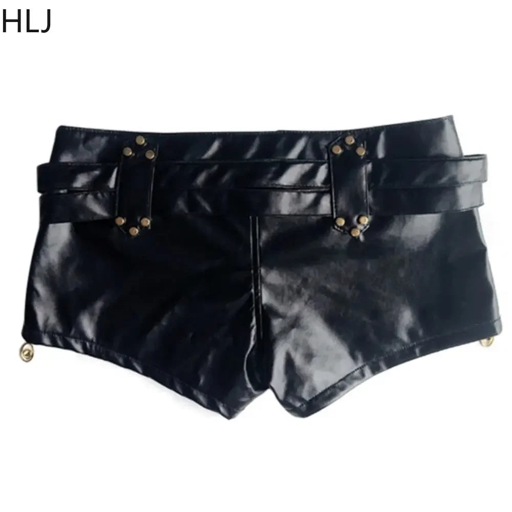 HLJ&GG Y2K Hot Girl Fashion Streetwear Women Letter Print O Neck Long Sleeve Slim Crop Top+Low waist Belt Leather Shorts Outfits