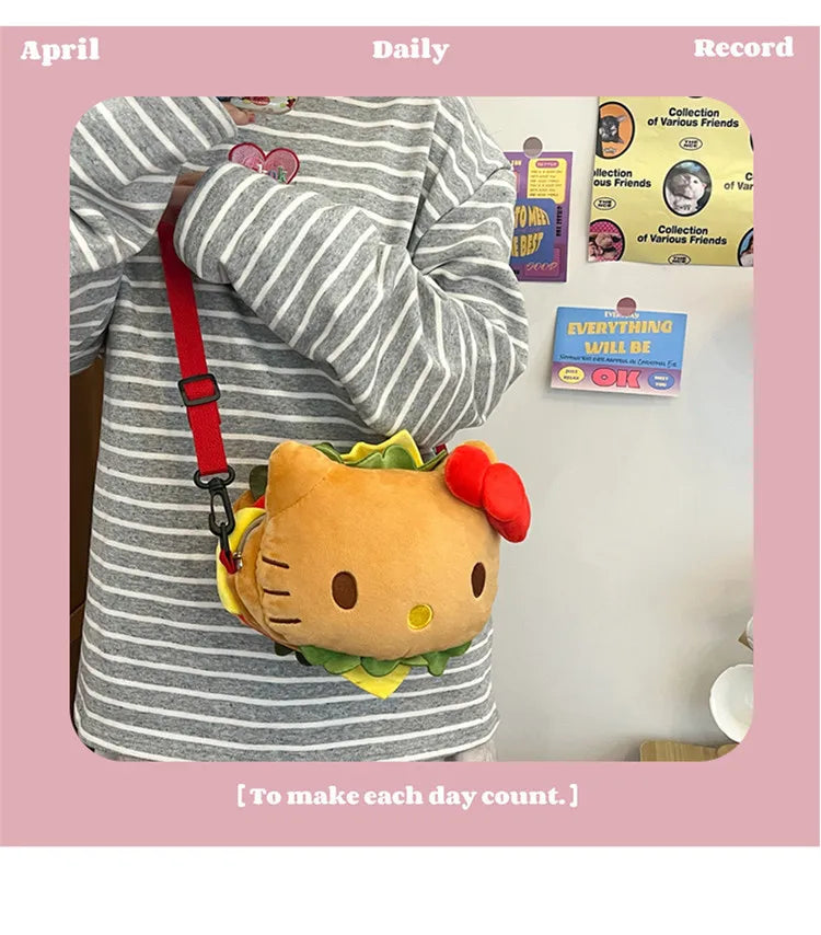 Hello Kitty Kawaii Hamburger Plush Mini Crossbody Bag Adorable Shoulder Purse for Teen Girls Kawaii Fashion Shoulder Bagfor Girl