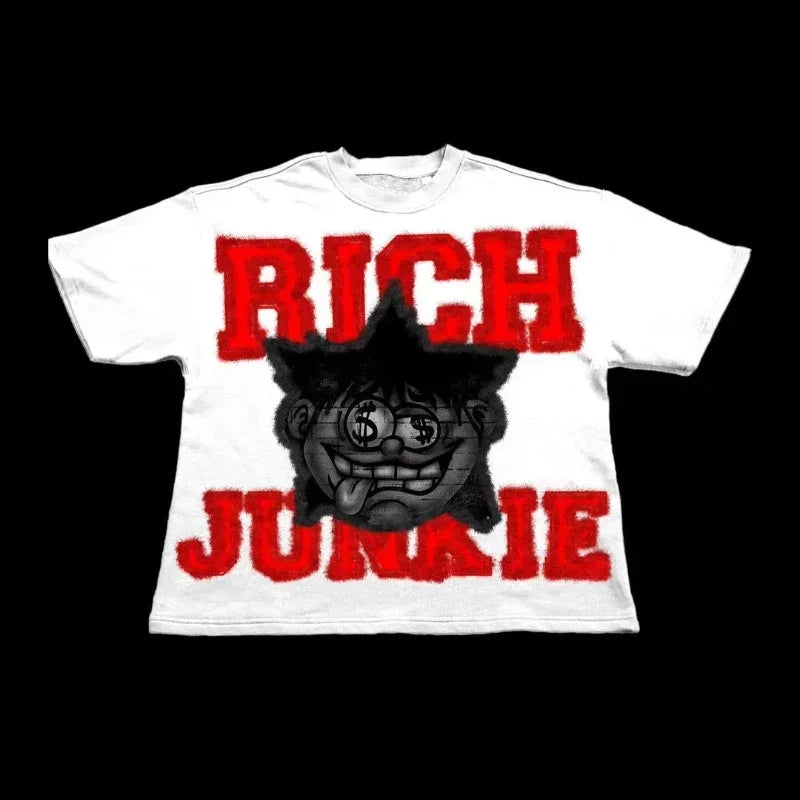 American Gothic Dark Y2K English Graffiti Print T-shirt Men's Summer Street Trend Harajuku Hip-Hop Short Sleeve Graphic T Shirts