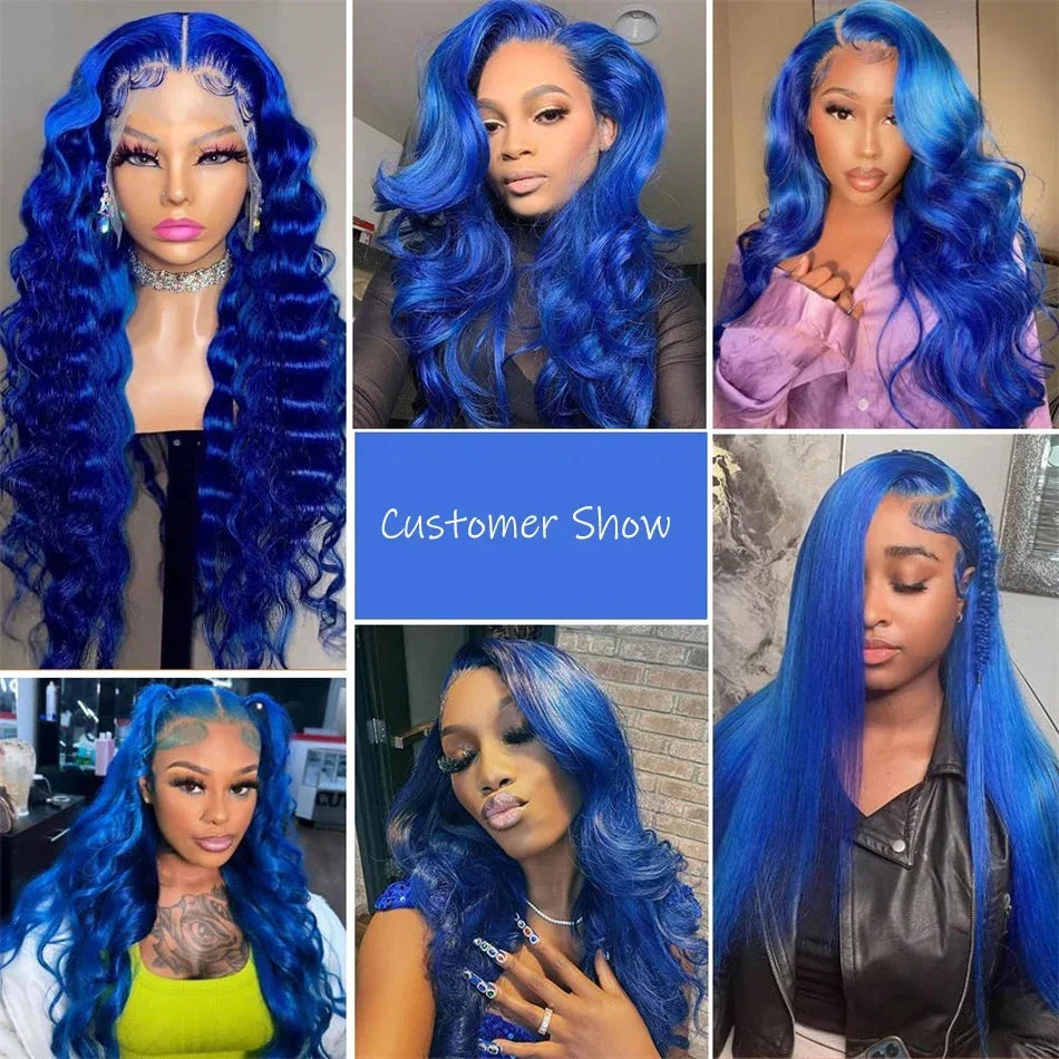 13x4 Dark Blue Transparent Lace Front Human Hair Wig For Women Pre Plucked Navy Blue Colored Body Wave HD Lace 13x6 Frontal Wigs
