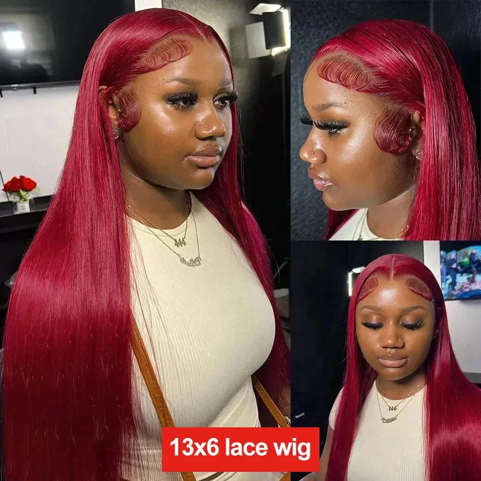 99J Burgundy 13x6 Colored HD Lace Front Wig Human Hair Wigs PrePlucked Premium Red Peruvian Straight Lace Frontal Human Hair Wig