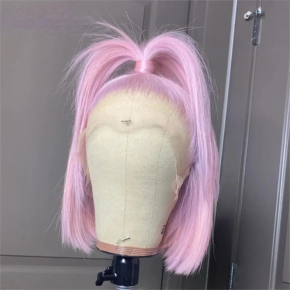 Pink Colored Lace Front Wig Mint Green Short Straight Bob Human Hair Wigs 613 Blonde Platinum HD Transparent Lace Frontal Wig
