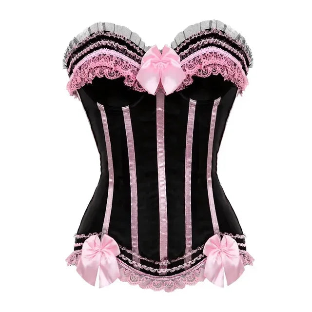 Col dker Corset Steampunk Woman Sexy Plus Size Striped Bustiers Waist Trainer Zip Korsett with Lacing Dance Party Costumes