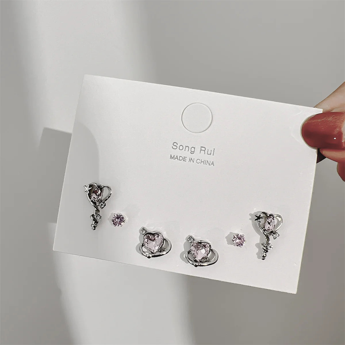 17KM INS Y2K Pink Heart Stud Earrings for Women Girls Korean Bow Dangle Earring Set Sweet Crystal Drop Earring Fashion Jewelry