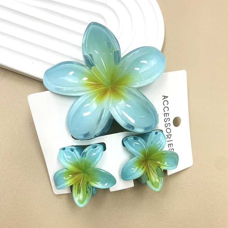 Summer Hawaiian Flower Hair Claw Clip Fashion Plastic Flower Hairpins Ponytail Clips Barrettes Beach Hair Accessories Headwear