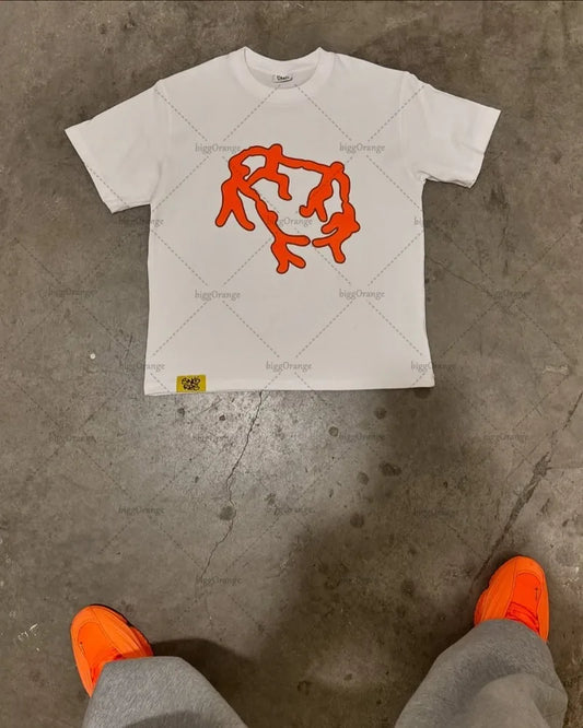 American New High Street Top 2025 Cartoon Geometric Print Oversized Short-sleeved Men Y2K Street Casual Loose Pullover T-shirt