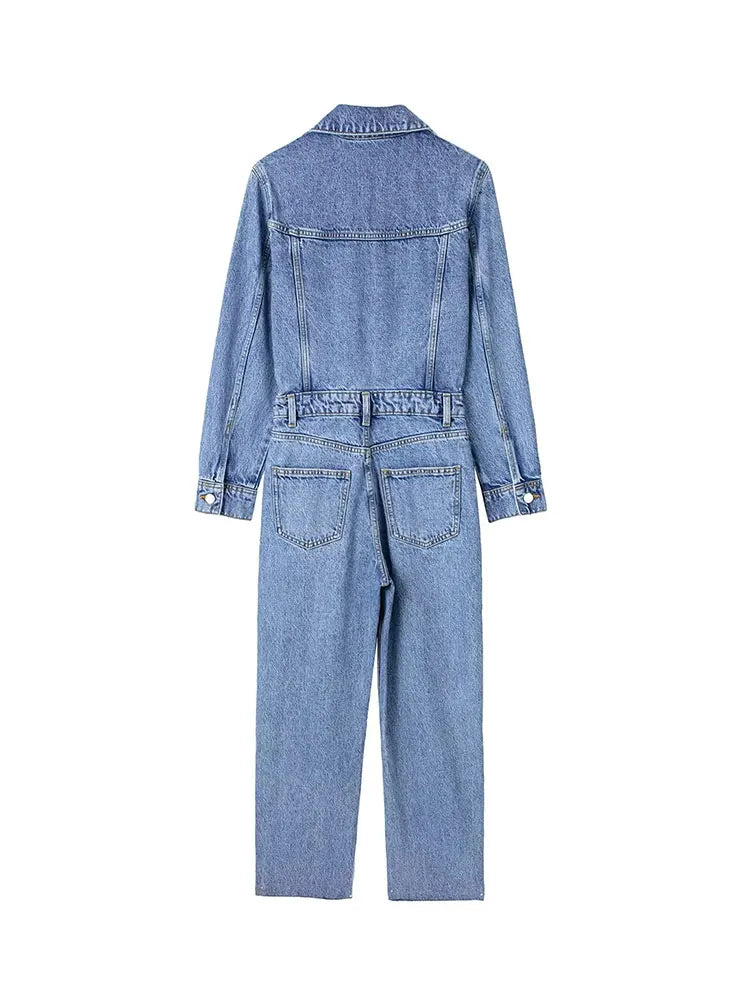 2023 New Woman Jeans Jumpsuit Long Sleeves High Waist jeans Bodysuit Notched Fashion Playsuit Jumpsuits