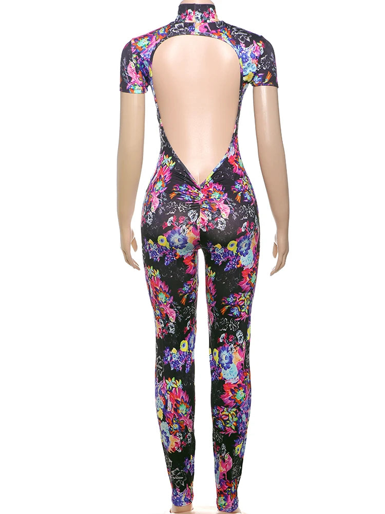 Weird Puss Peach Buttocks Jumpsuit Women Backless Leopard Print Shorts Sleeve Fitness Summer Trend Streetwear Workout Overalls