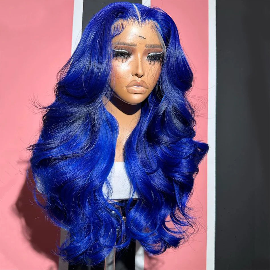 Navy Blue Color Body Wave 13x4 Lace Front Wig Brazilian Colored Blue Human Hair Wigs For Women Remy Preplucked Lace Frontal Wigs