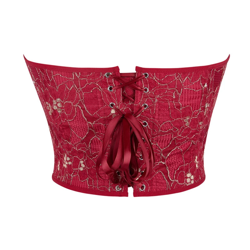 Sexy Women Overbust Corsets Crop Tops Golden Printed Bustiers Lace Up Body Shaper Lingerie Gothic Corselet