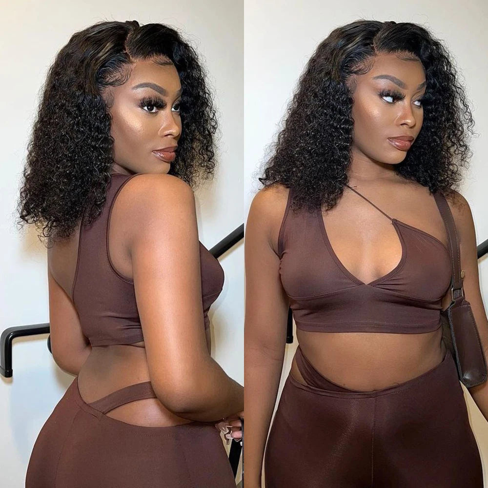 No Glue Deep Wave Lace Frontal Wigs For Women 13x4 7x5 Glueless Bob Wig Curly Human Hair Wigs 250 Density Ready to Wear