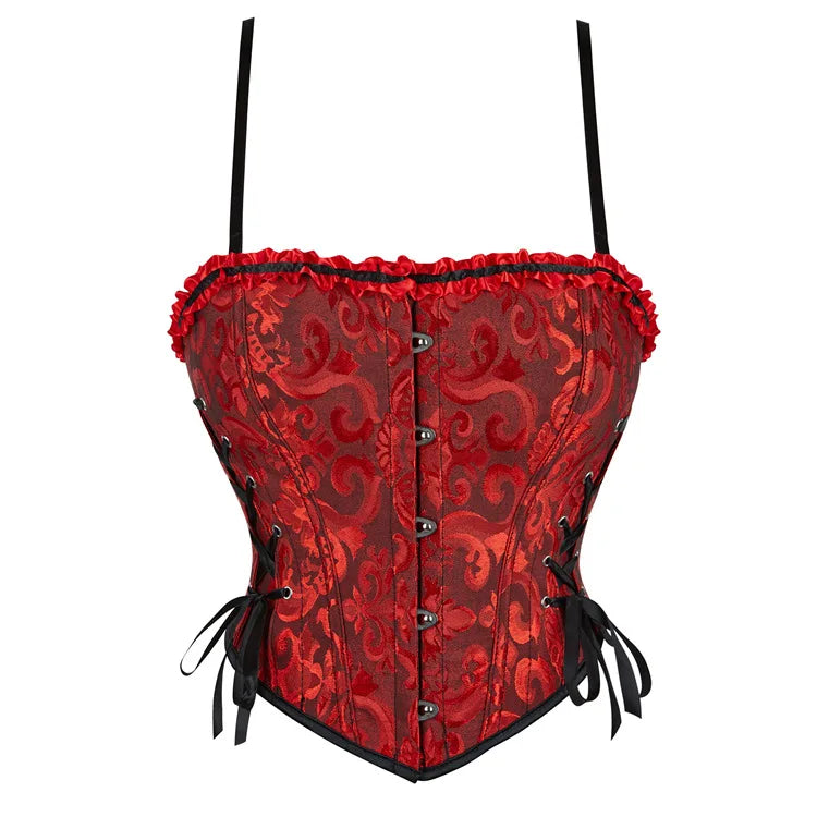 Women Corset Crop Top Overbust Sexy Lace Up Bustier Slimming Body Shaper Short Torso Corselet Vest Black White Red