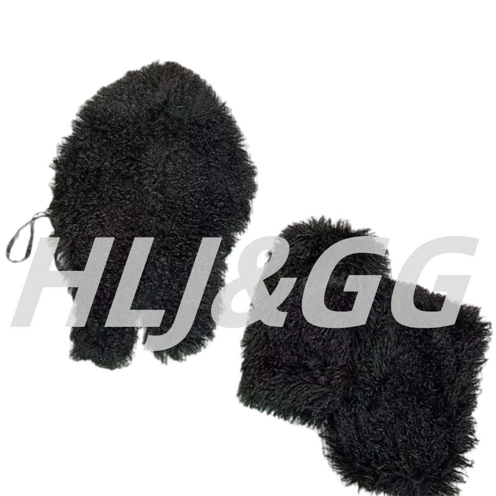 HLJ&GG Trend Y2K Two Piece Sets Women Fur Feather Halter Waistcoat Fashion Backless Lace Up Legs Cover Streetwear Clothing 2025