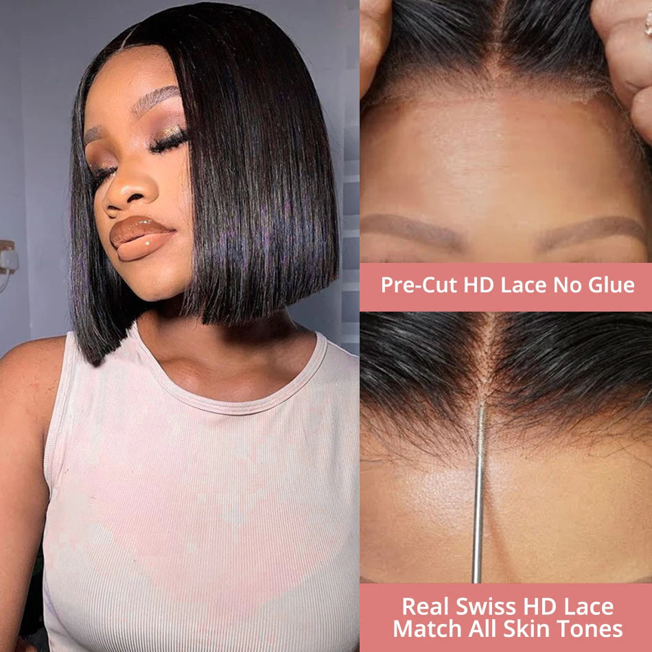 Short Bob Wigs Bone Straight 13x4 13x6 Hd Lace Front Wig Pre Cut 7x5 Glueless Wig Human Hair Ready to Wear And Go 250% Density