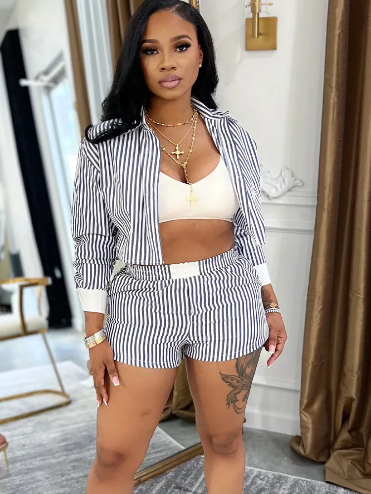 Kricesseen Chic Women's Pajama Set 2 Piece Outfits Night Out Wear Fashion Striped Tracksuits Set Club Overalls Work Wear Outfits