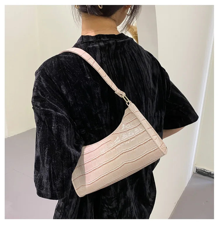 Fashion PU Leather Bags for Women Alligator Pattern Armpit Handbag Female Small Underarm Messenger Bag Purse Shoulder Handbags