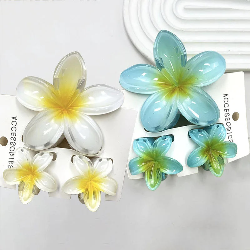 Summer Hawaiian Flower Hair Claw Clip Fashion Plastic Flower Hairpins Ponytail Clips Barrettes Beach Hair Accessories Headwear