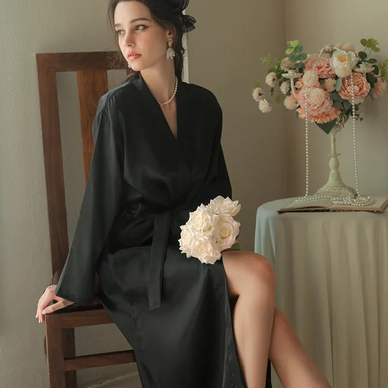 White Silk Satin Bride Bridesmaid Wedding Robe Dress Women's Sleepwear Long Kimono Bathrobe Gown Sexy Loose Home Wear Loungewear