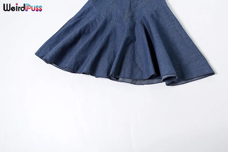 Weird Puss Fake jeans Strapless Sexy Dress Women Summer Trend Skinny Hipster Fashion Concert Birthday Party Clubwear Y2K Bodycon