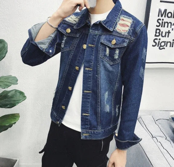Button Short Casual Slim Cowboy Coat for Men Korean Popular Clothes Denim Jackets Man Loose New In Designer Branded Rock Lxury