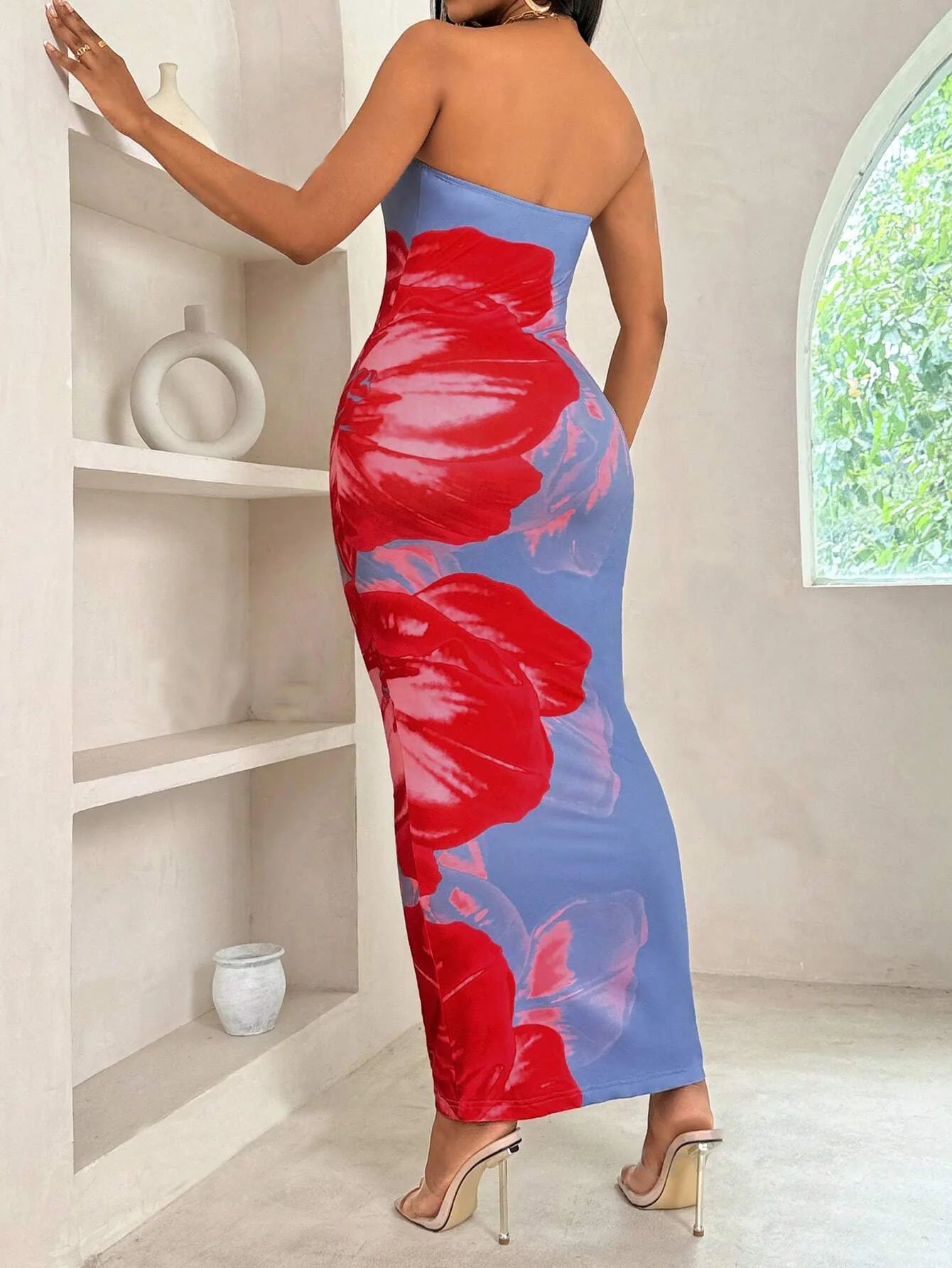 HLJ&GG Sexy Flowers Printing Bodycon Maxi Dresses Women Off Shoulder Sleeveless Backless Slim Vestidos Fashion Streetwear 2025