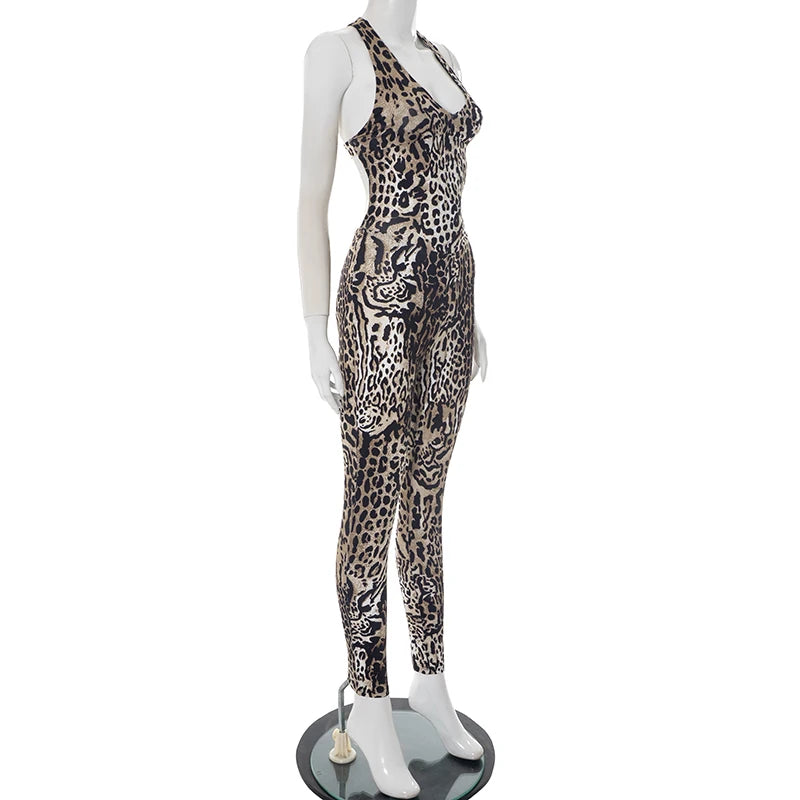 Weird Puss Leopard Print Jumpsuit Women Coquette Summer Trend Midnight Club Activity Sleeveless Fitness Stretch Workout Overalls