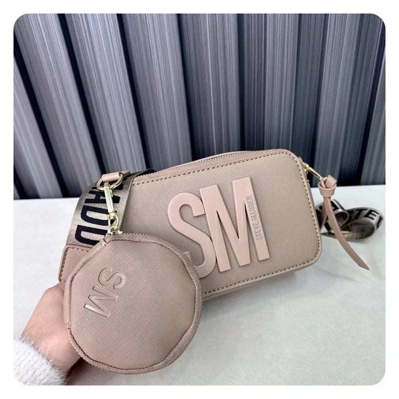 2024 Spring/Summer New Fashion Camera Bag with Wide Shoulder Strap, Lettering, Small Square Bag, Crossbody Bag