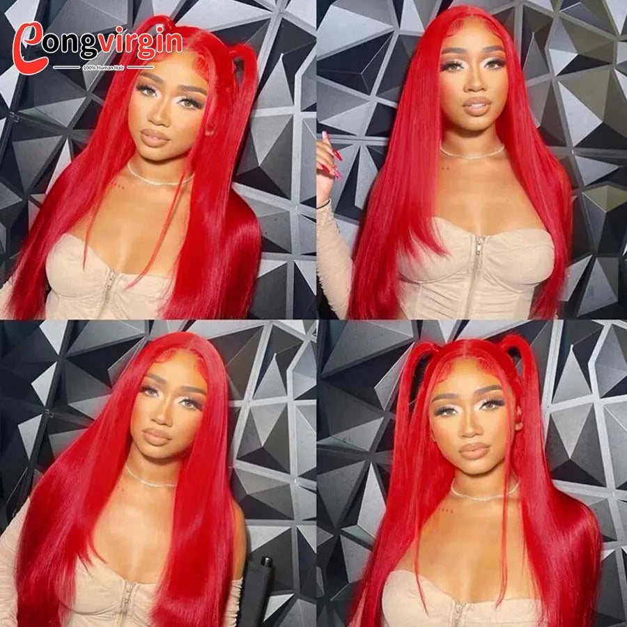 250% Hot Red 360 Full Lace Wig Human Hair Pre Plucked Hd Transparent Lace Front Wig 99J Bone Straight Lace Frontal Wig For Women