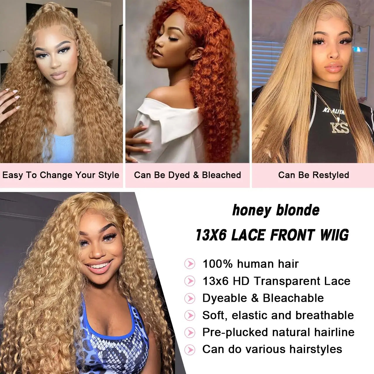 #27 Honey Blonde Human Hair Wig Deep Wave 13x4 13x6 hd Lace Frontal Wig Pre Plucked 30 inch Blonde Curly Lace Front Wig