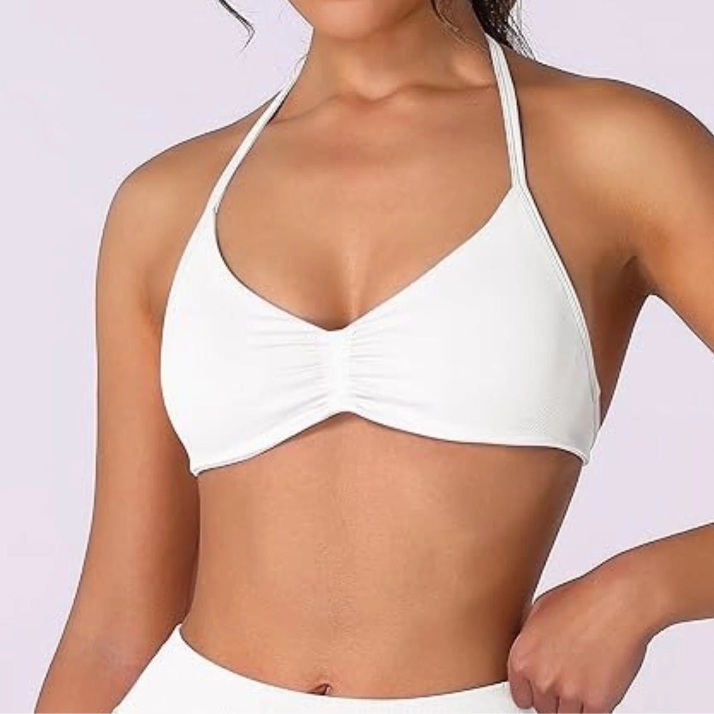 Strappy Bra Top Women High Support Thin Strap Halter Sport Seamless Bras Scrunch Workout Yoga Tank